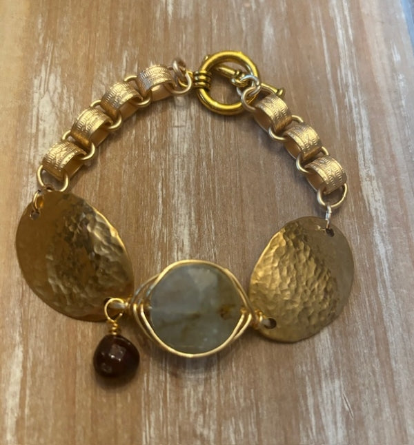 Aquamarine and Raw Brass Bracelet