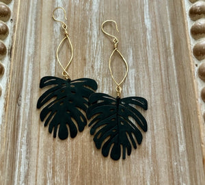 Gold and Black Leaf Earrings