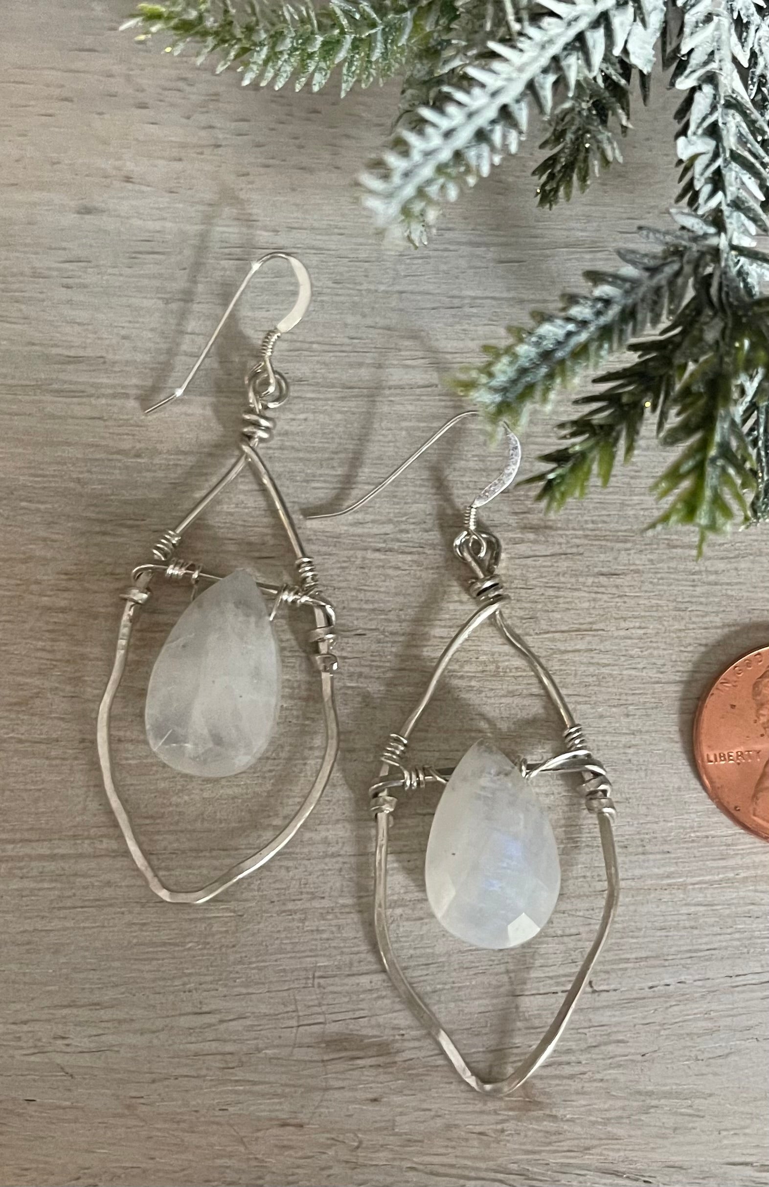 hammered and forged sterling silver Earrings and Moonstone E-06