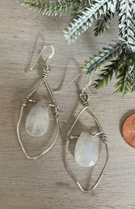 hammered and forged sterling silver Earrings and Moonstone E-06