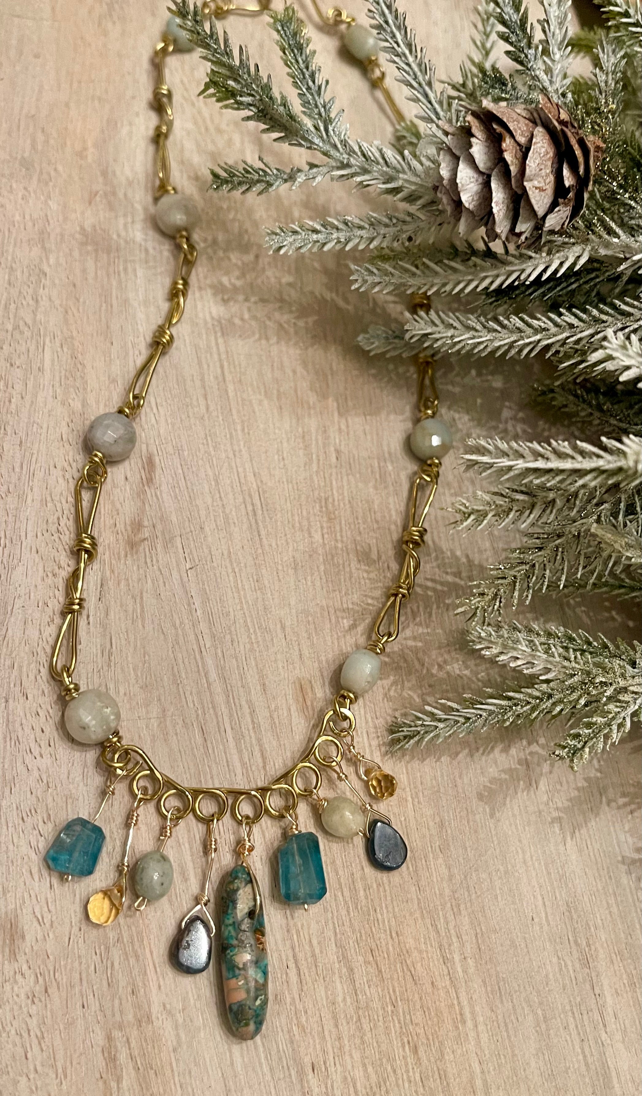 Artisan Gemstone and brass Necklace   N-02