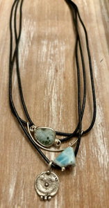 Larimer Gemstone Triple Strand Leather Necklace        JBKL022
